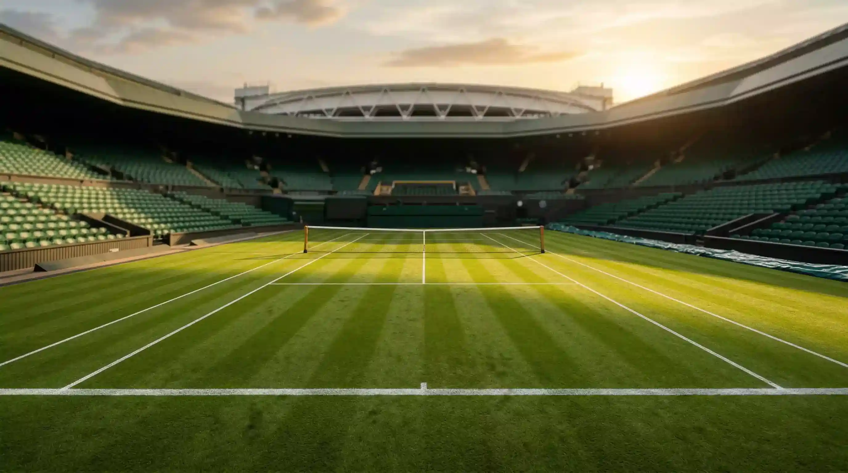 Wimbledon Centre Court med grönt gräs och publikläktare