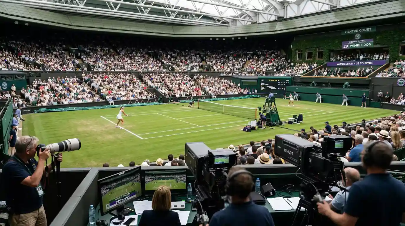 Wimbledon Centre Court med publikhavet och kameror synliga